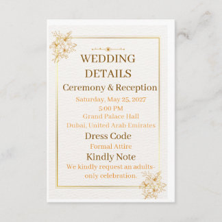 Informações Cartão de Detalhes de Casamento em Ouro Branco Ele