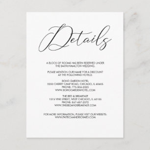Informações Cartão de Detalhes de Casamento em Script Moderno