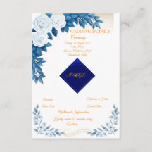 Cartão de Detalhes de Casamento Floral Azul Elegan
