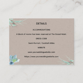 Informações Cartão de Detalhes de Casamento Floral Azul Empoei