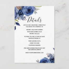 Informações Cartão de Detalhes de Casamento Floral Azul Marinh