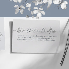 Informações Cartão de Detalhes de Casamento Floral Azul Prata