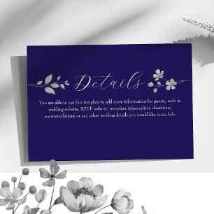 Informações Cartão de Detalhes de Casamento Floral Azul Real