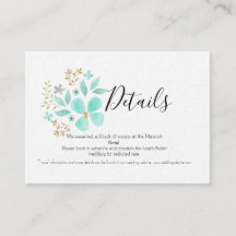 Cartão de Detalhes de Casamento Floral Azul Turque