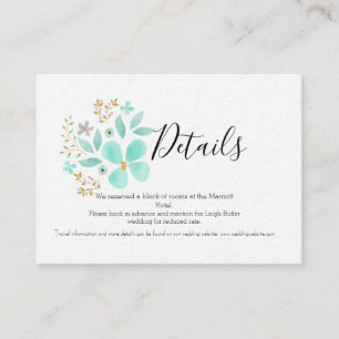 Informações Cartão de Detalhes de Casamento Floral Azul Turque