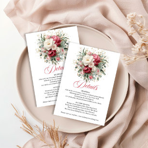 Informações Cartão de Detalhes de Casamento Floral Boho Burgun