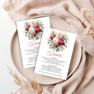 Informações Cartão de Detalhes de Casamento Floral Borgonha Bo