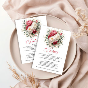 Informações Cartão de detalhes de casamento floral branco com 