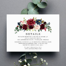 Informações Cartão de Detalhes de Casamento Floral Burgundy Bl