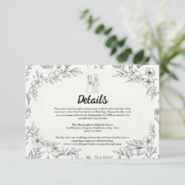 Informações Cartão de Detalhes de Casamento Floral com Linha C
