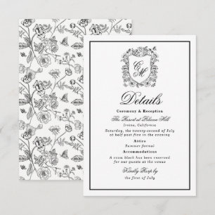 Informações Cartão de Detalhes de Casamento Floral Crest Vinta