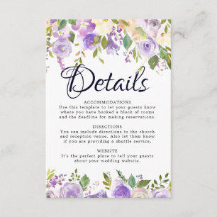 Informações Cartão de Detalhes de Casamento Floral de Creme Ro