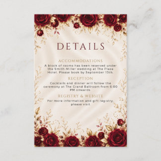 Informações Cartão de Detalhes de Casamento Floral Dourado Ver
