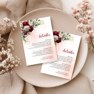Informações Cartão de Detalhes de Casamento Floral em Burgundy