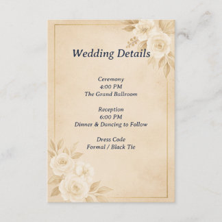 Informações Cartão de Detalhes de Casamento Floral em Dourado 
