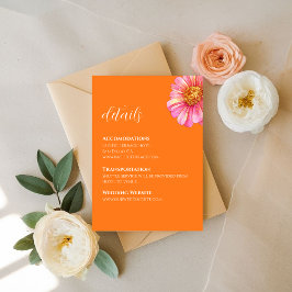 Informações Cartão de Detalhes de Casamento Floral Laranja Col