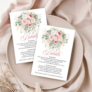Informações Cartão de Detalhes de Casamento Floral Tom Rosado 