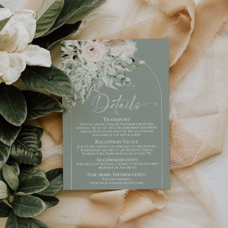 Informações Cartão de Detalhes de Casamento Floral Verde Sage
