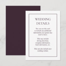 Informações Cartão de Detalhes de Casamento Formal Roxo Cereja