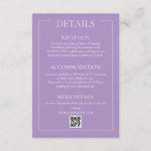 Informações Cartão de Detalhes de Casamento Formal Violeta