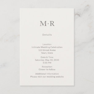 Informações Cartão de Detalhes de Casamento Íntimo Minimalista
