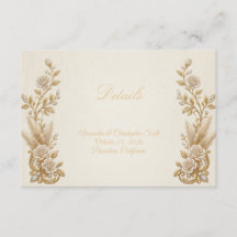 Cartão de Detalhes de Casamento Ivory Gold Elegant