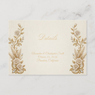 Informações Cartão de Detalhes de Casamento Ivory Gold Elegant