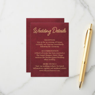 Informações Cartão de Detalhes de Casamento Luxuoso em Borgonh