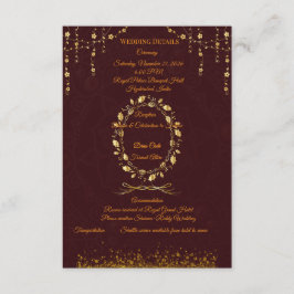Informações Cartão de Detalhes de Casamento Maroon Gold