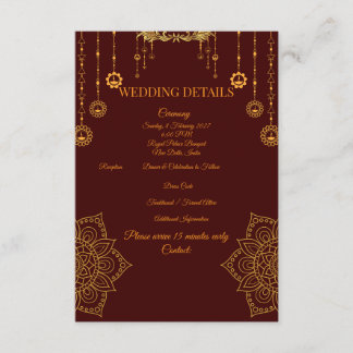 Informações Cartão de Detalhes de Casamento Marrom e Dourado E