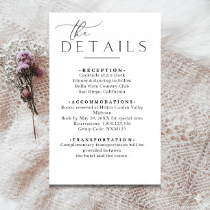 Informações Cartão de detalhes de casamento minimalista