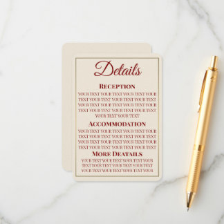 Informações Cartão de Detalhes de Casamento Minimalista