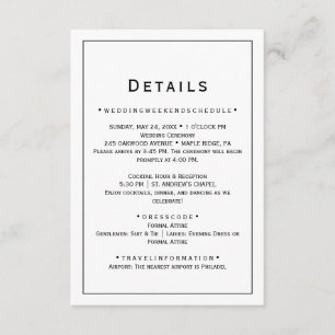 Informações Cartão de Detalhes de Casamento Minimalista
