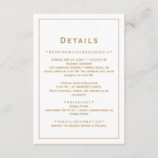 Informações Cartão de Detalhes de Casamento Minimalista Dourad