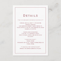 Cartão de Detalhes de Casamento Minimalista em Ros