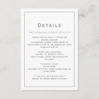 Cartão de Detalhes de Casamento Minimalista Prata