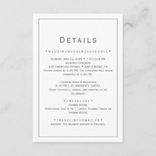 Informações Cartão de Detalhes de Casamento Minimalista Prata