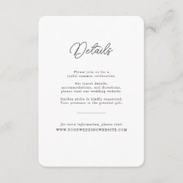 Informações Cartão de Detalhes de Casamento Minimalista Preto