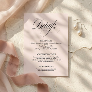 Informações Cartão de Detalhes de Casamento Minimalista Rosa E