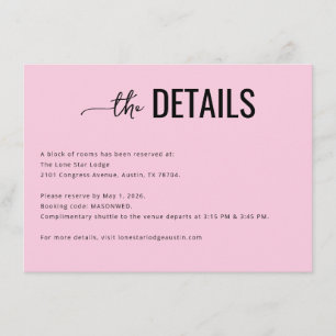 Informações Cartão de Detalhes de Casamento Minimalista Rosa Q