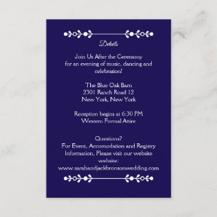 Informações Cartão de Detalhes de Casamento Moderno Azul Marin