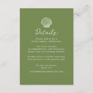 Informações Cartão de Detalhes de Casamento Olive Green Seashe