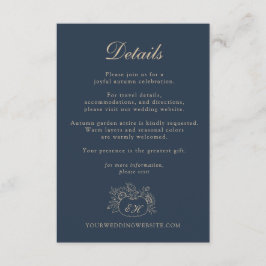 Informações Cartão de Detalhes de Casamento Outonal Navy Doura