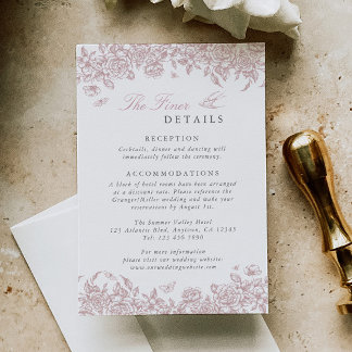 Informações Cartão de Detalhes de Casamento Pink Toile Floral