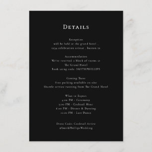 Informações Cartão de Detalhes de Casamento Preto e Branco Ele