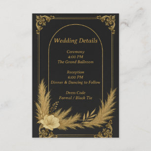 Informações Cartão de Detalhes de Casamento Preto e Dourado El
