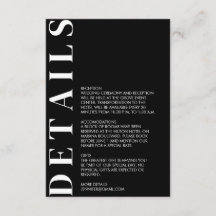 Cartão de Detalhes de Casamento Preto Minimalista