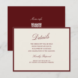 Informações Cartão de Detalhes de Casamento QR Deep Wine Old M