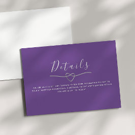Informações Cartão de Detalhes de Casamento Roxo Moderno