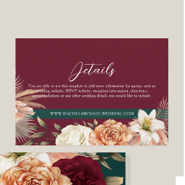 Informações Cartão de Detalhes de Casamento Rústico Borgonha